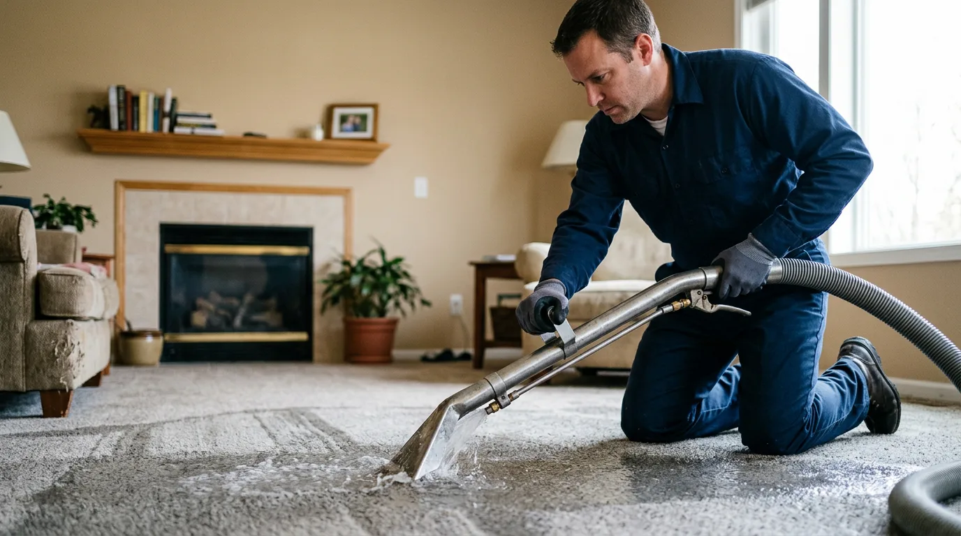 Water damage restoration technician working near Seneca, KS